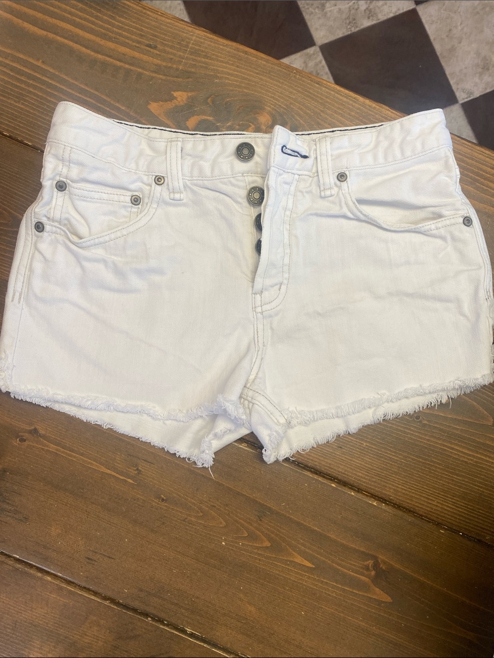 Free People White Button-Front Frayed Denim Shorts